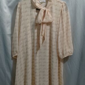 Calvin Klein Beige Script Dress with Bow